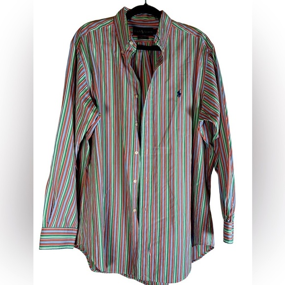 Polo Ralph Lauren Striped Multi-color Button Down Shirt Men’s 16 32/33 PIMA L - Picture 1 of 11